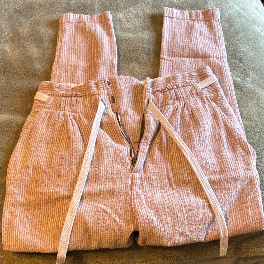 Free People Pink Ribbed Drawstring Cropped Pants - Picture 3 of 16